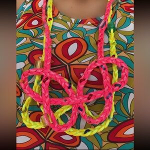 Lavender T Handmade Bright Pink Braided Cord Bead Embellished Necklace *NEW*